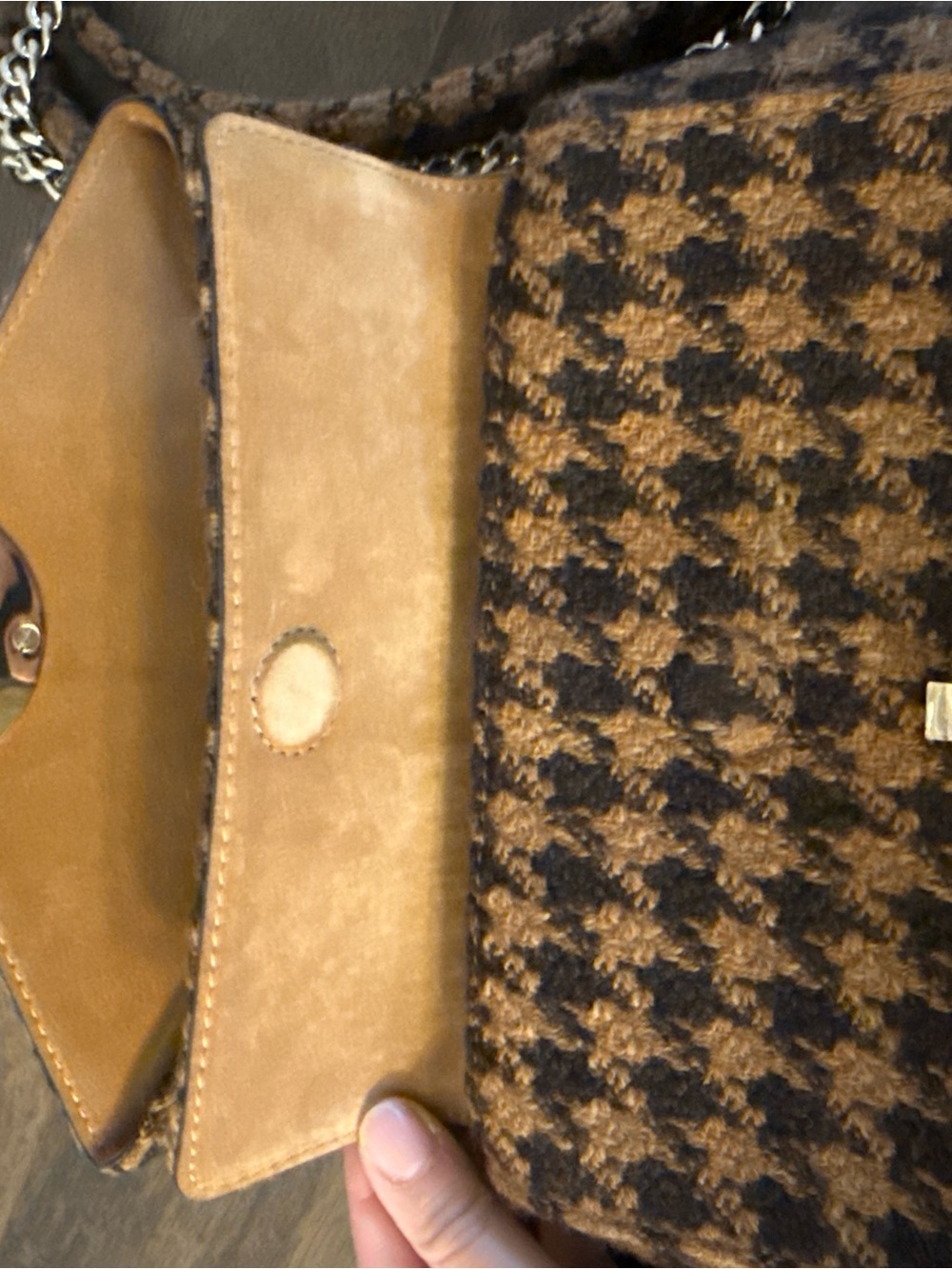 Sandro Brown Houndstooth Chain Shoulder Bag - Picture 6 of 7